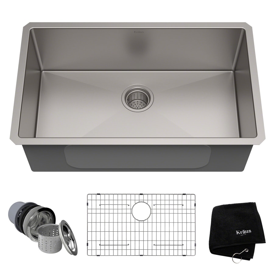 Standart PRO 30" Single Basin 16 Gauge Stainless Steel Kitchen Sink for Undermount Installations - Basin Rack and Basket Strainer Included