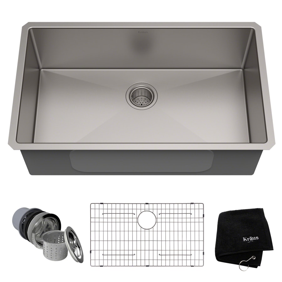 Standart PRO 32" Single Basin 16 Gauge Stainless Steel Kitchen Sink for Undermount Installations - Basin Rack and Basket Strainer Included